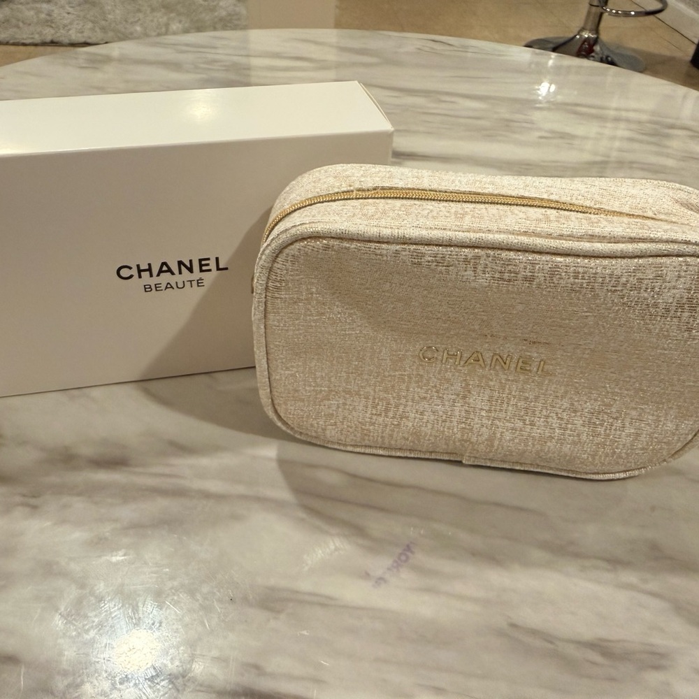 CHANEL Gold-Tone Textured Pouch